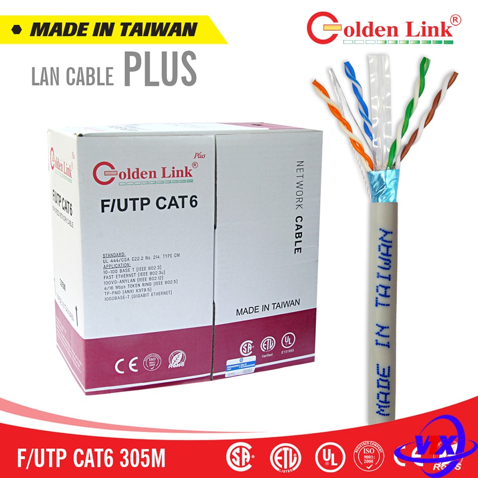 Dây cáp mạng Golden Link plus Cat6 F/UTP(Đồng nguyên chất)