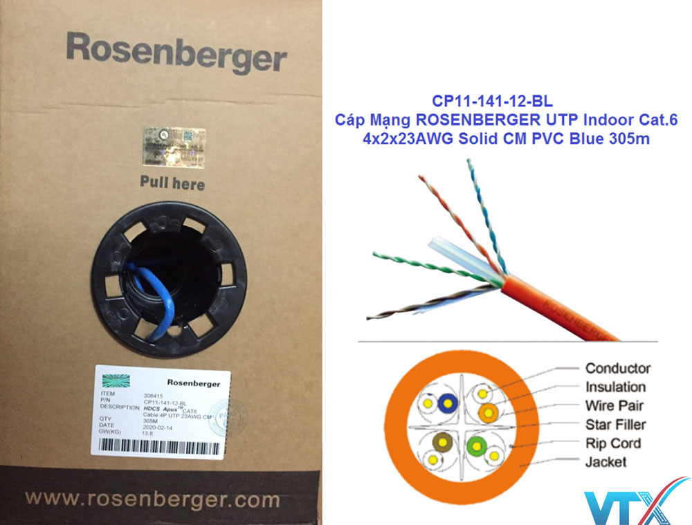 Cáp mạng Cat6 FTP Rosenberger Indoor CP11-241-12
