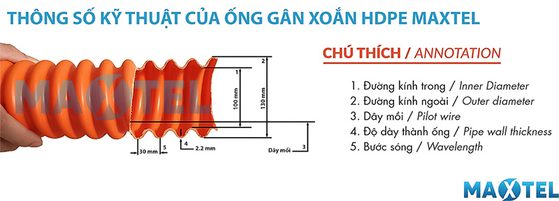 độ dày thành ống ống nhựa gân xoắn maxtel