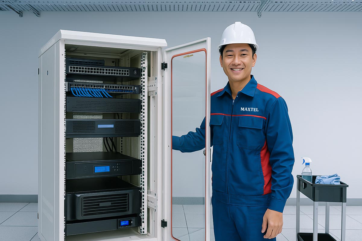 Tủ rack đạt chuẩn Tủ rack Maxtel được làm từ khung thép rất chắc chắn